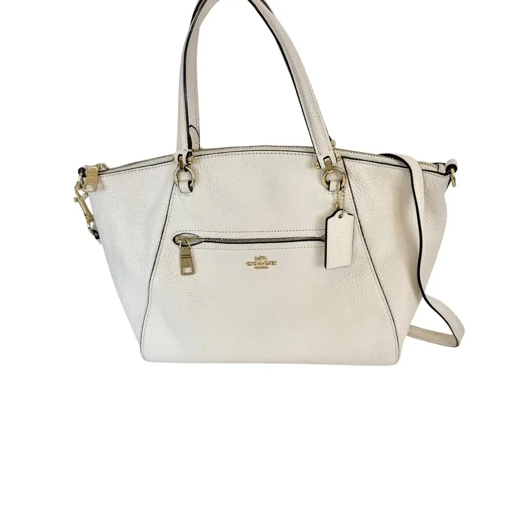 Coach Prairie Satchel Shoulder Crossbody Bag Polished Pebble Leather Chalk 79997